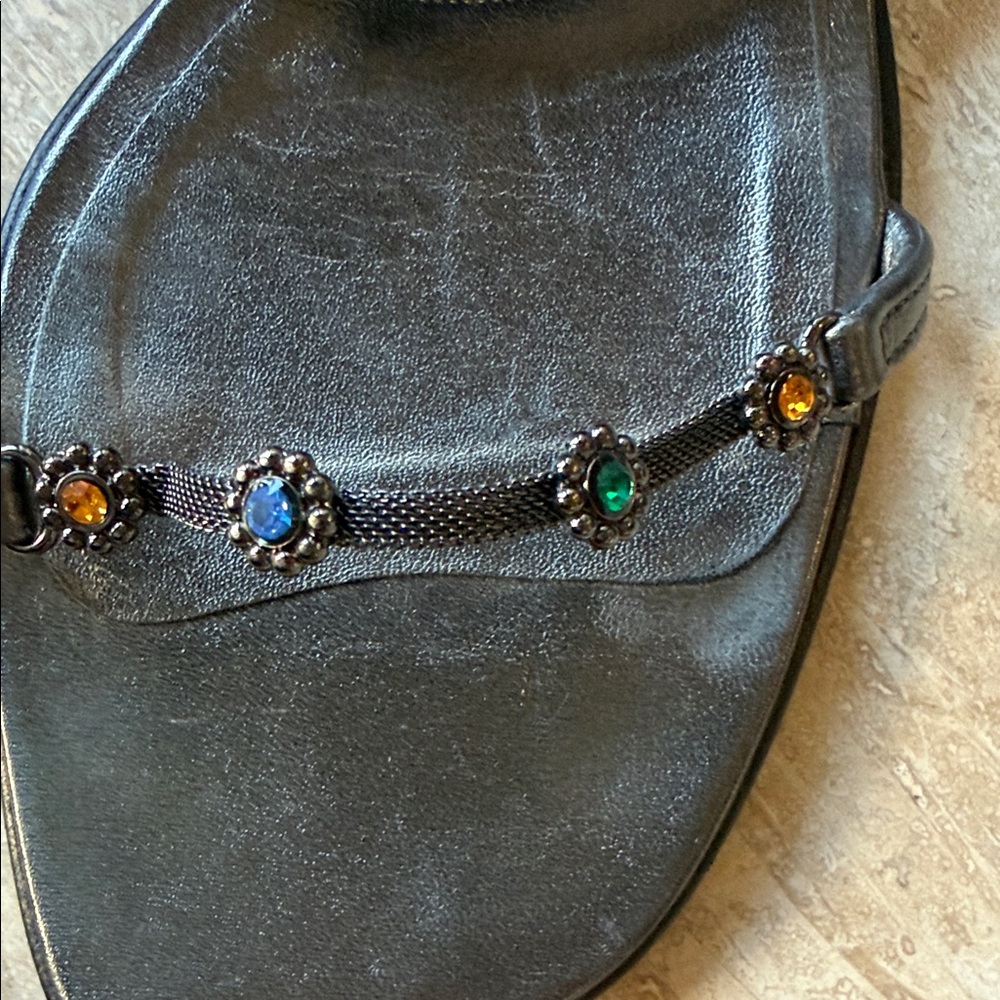 Giuseppe Zanotti Metallic Pewter Strappy Sandals with Multicolor Gem Accents - Picture 6 of 6